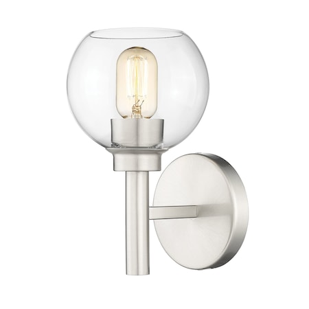 Z-Lite Sutton Wall Sconce, 1-Light, 6 In.W x 7 In.L x 10.25 In.H, Brushed Nickel/Clear 7502-1S-BN